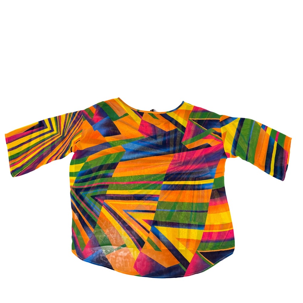 Vintage Private Gallery Oversized Top Womens Size XL Colorful Y2K Festival Sheer - Picture 6 of 8